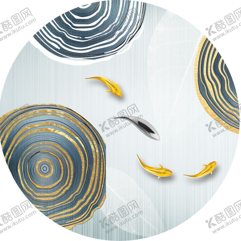编号：10021301170431553563【酷图网】源文件下载-游鱼圆形挂画装饰画
