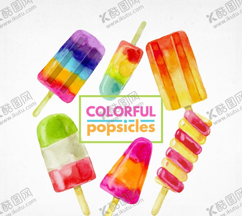 编号：30032709290638464464【酷图网】源文件下载-水彩绘夏季彩色冰棍矢量素材