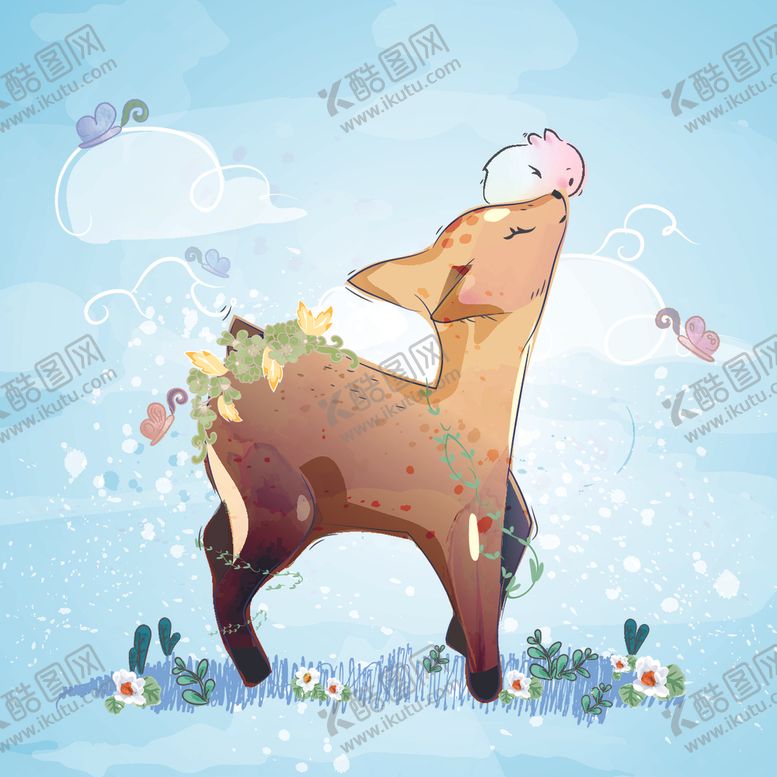 编号：90553707050455524425【酷图网】源文件下载-水彩卡通动物