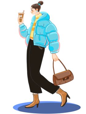 时尚女士拎包手持手机出行