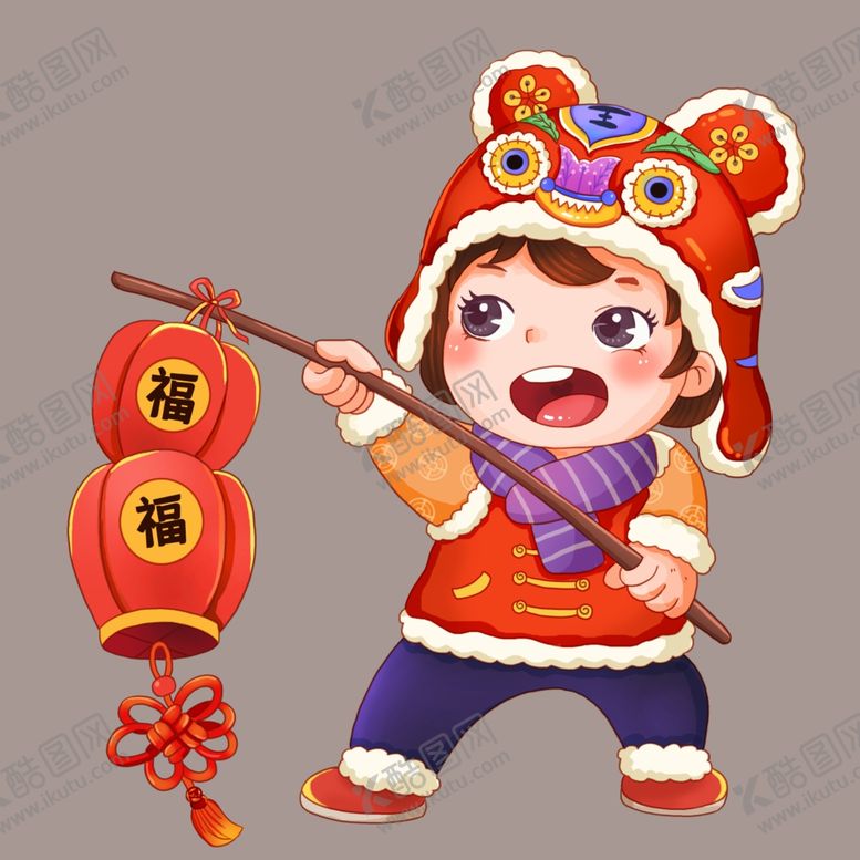 编号：32601601182257198772【酷图网】源文件下载-2022新年春节卡通福娃手拿灯
