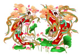 国潮飞天插画中国风海报仙女壁画