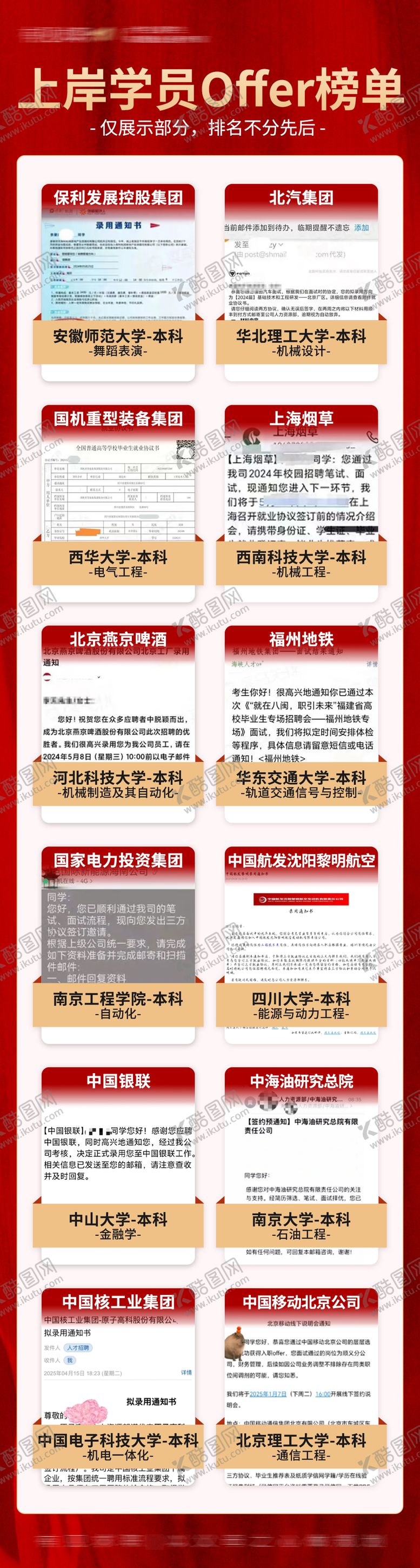 编号：66759009062214564413【酷图网】源文件下载-央国企大厂上岸学员offer榜单长图