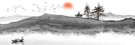 山水建筑传统国风古风插画背景