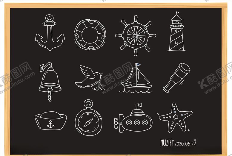 编号：51859509090909461559【酷图网】源文件下载-12款入海洋图标粉笔画
