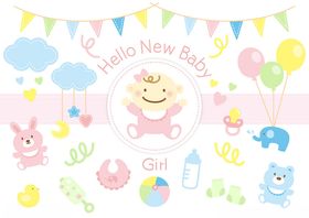 女宝宝可爱生日装饰元素