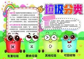 卡通手绘垃圾分类垃圾桶手抄报
