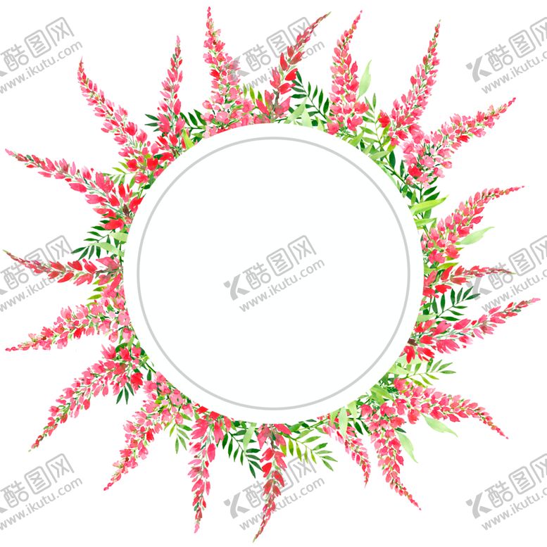 编号：72192202042119048595【酷图网】源文件下载-手绘绿叶鲜花圆形边框免抠png