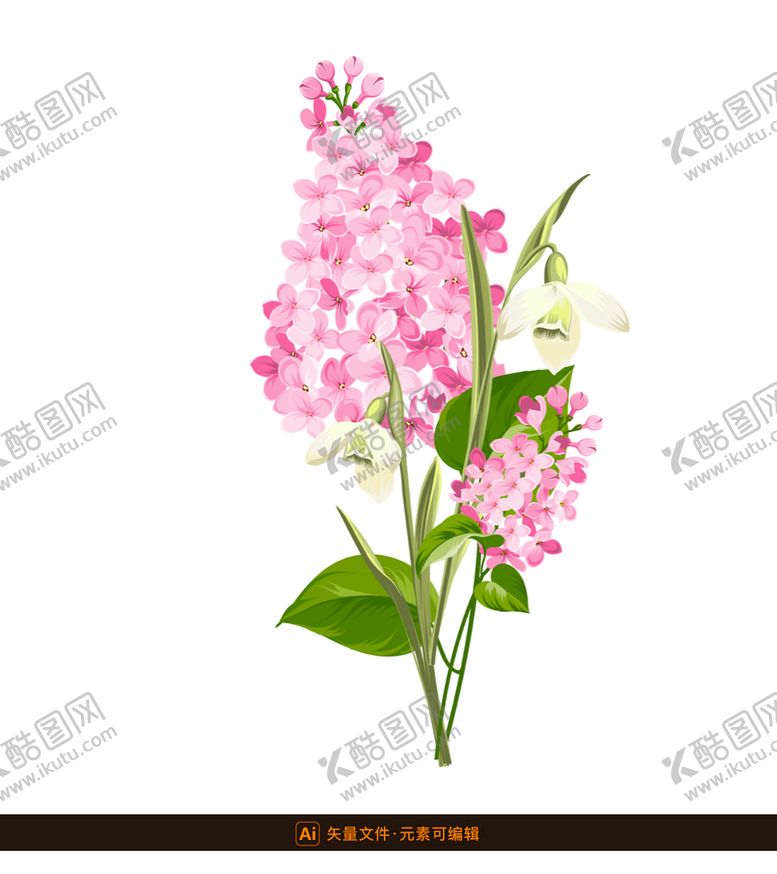 编号：92651409160620117936【酷图网】源文件下载-手绘丁香花素材水彩植物花枝