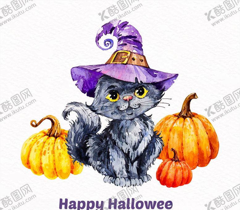 编号：29970210050311545449【酷图网】源文件下载-彩绘万圣节黑猫和南瓜矢