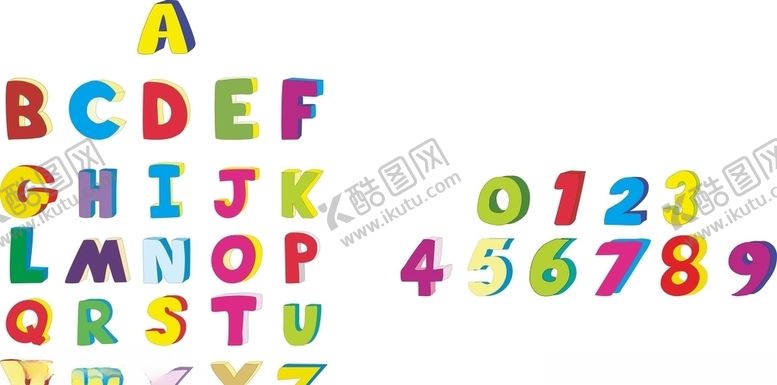 编号：13298207040043509735【酷图网】源文件下载-彩色艺术字母与数字