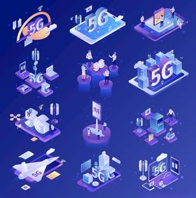 科技主题等距风格插画元素