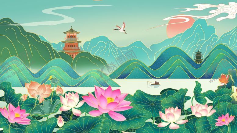 编号：75439311170013125643【酷图网】源文件下载-古典荷花插画         