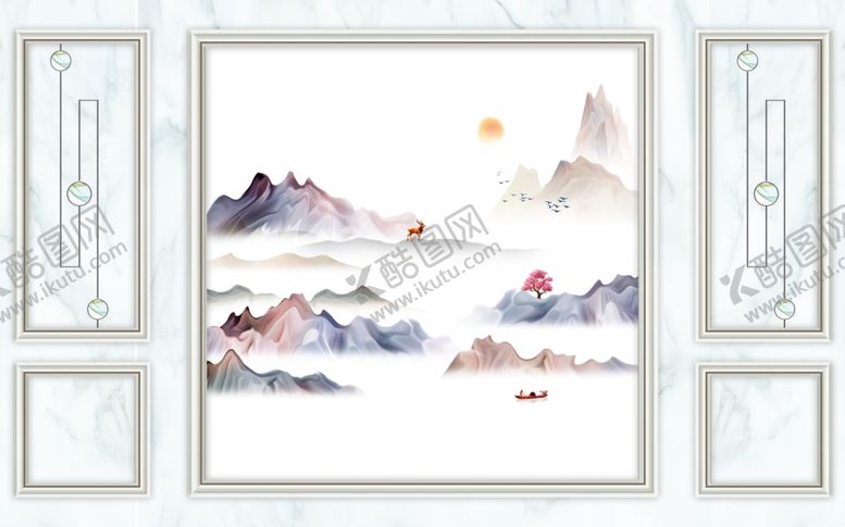 编号：49794401271856103703【酷图网】源文件下载-新中式壁画远山墙布