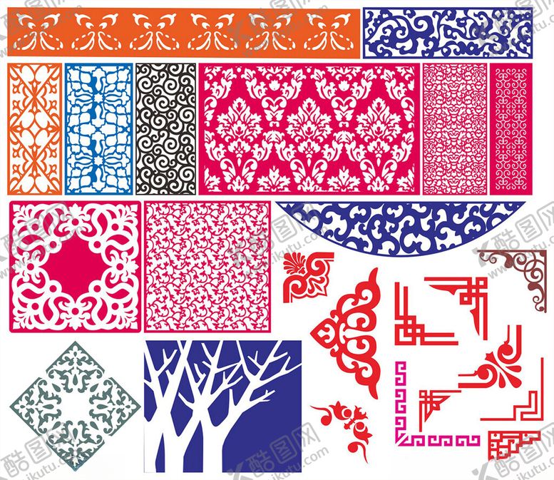 编号：17487710122005086869【酷图网】源文件下载-窗花镂空花纹屏风隔断雕花