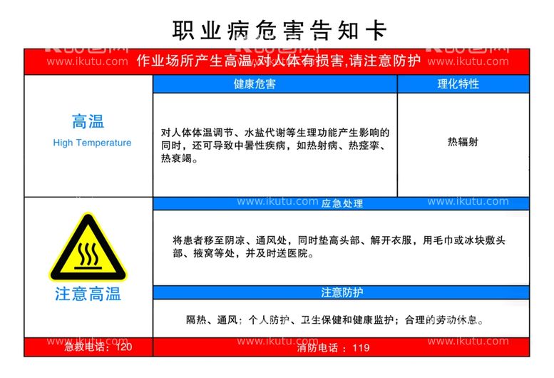 编号：58379512220202524819【酷图网】源文件下载-职业病危害告知卡高温