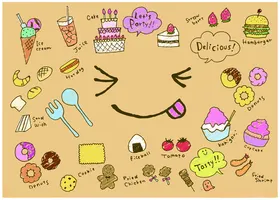 可爱手绘甜品图标集合