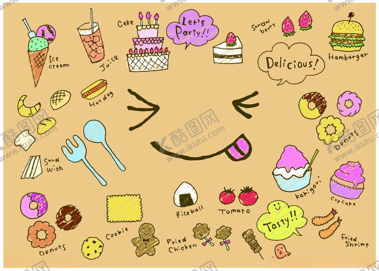 编号：79477011022011053420【酷图网】源文件下载-可爱手绘甜品图标集合