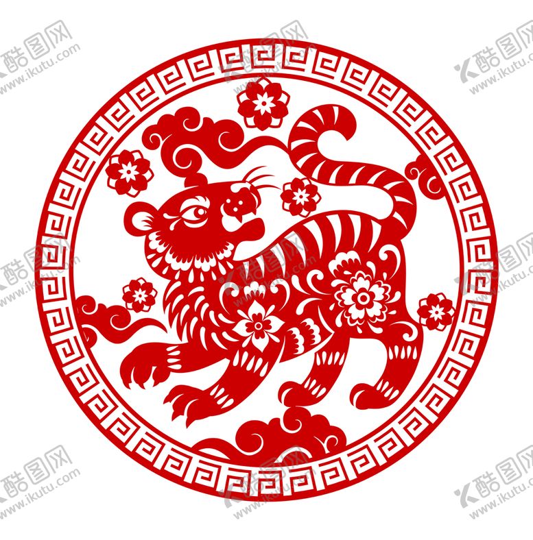 编号：72168911170444431555【酷图网】源文件下载-矢量红色虎年传统中国风窗花