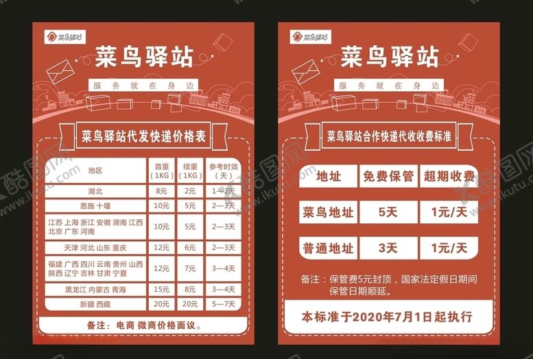 编号：87171309192302331120【酷图网】源文件下载-菜鸟驿站价格表宣传单