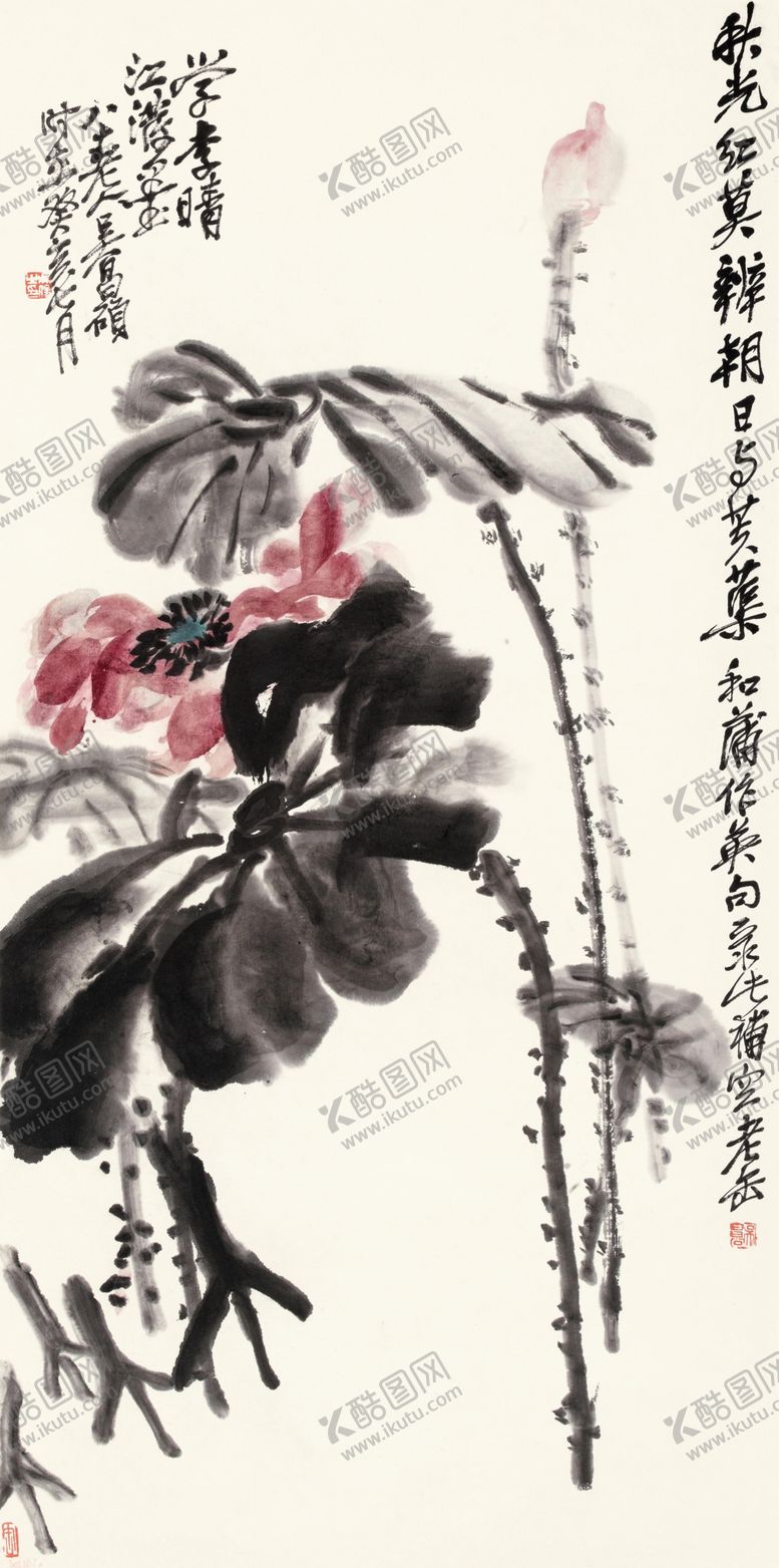 编号：99803806160858124203【酷图网】源文件下载-吴昌硕朝日红荷
