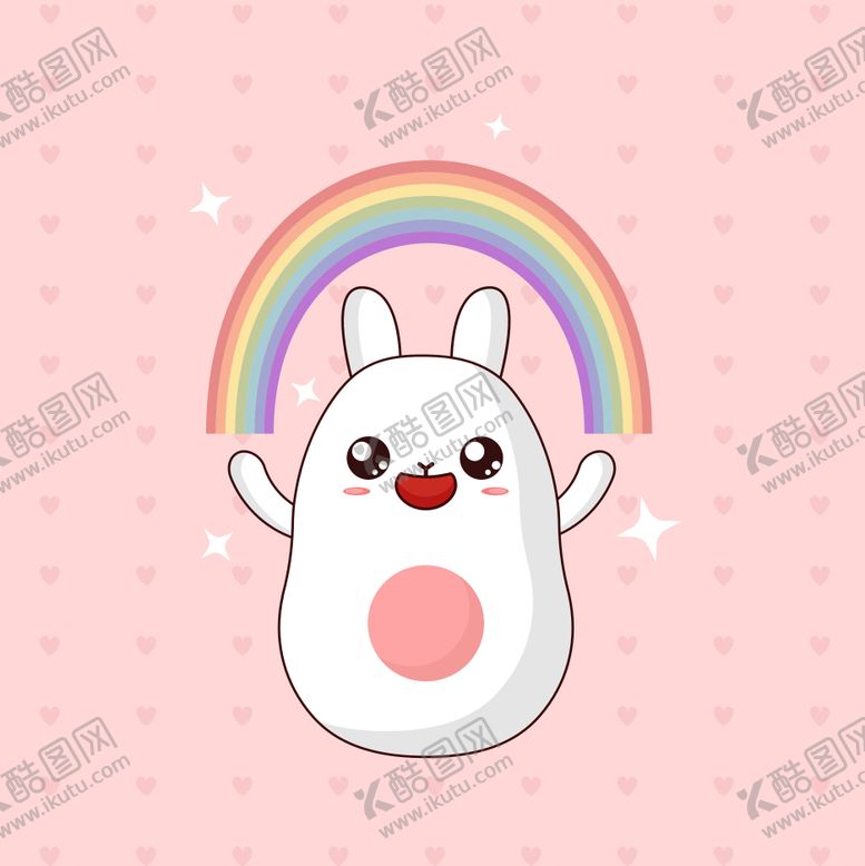 编号：38615809091159063534【酷图网】源文件下载-可爱白兔与彩虹卡通图案
