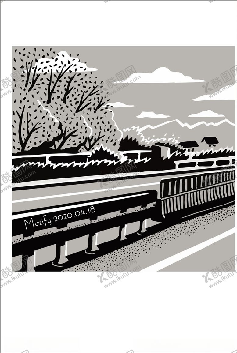 编号：75450709182358119320【酷图网】源文件下载-高速路口黑白插画