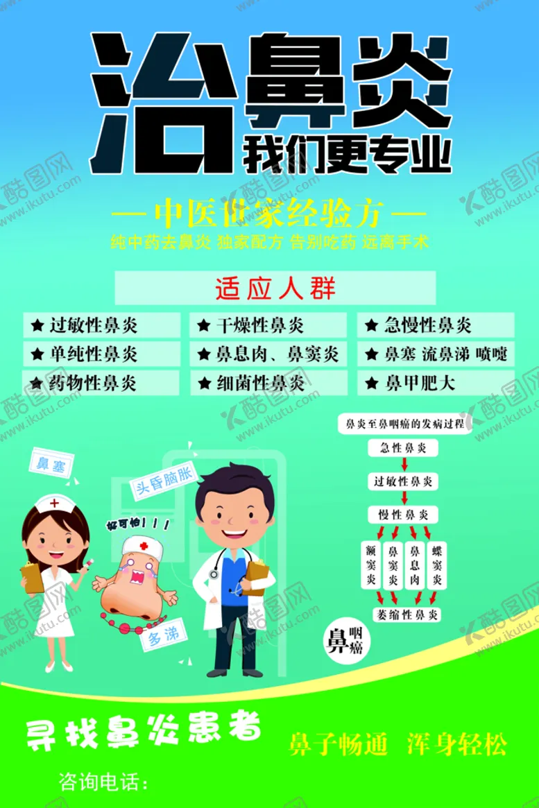 编号：07128610012340502709【酷图网】源文件下载-治鼻炎海报