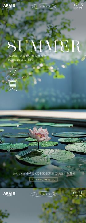 立夏夏至莲花池塘地产海报