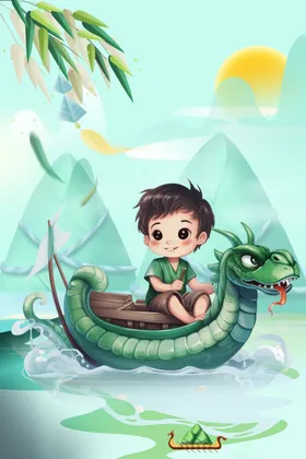 端午节插画手绘粽子吊旗粽情