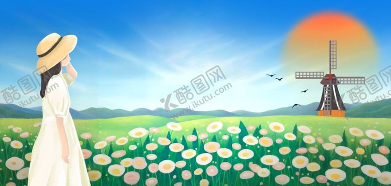 编号：84723904101302557712【酷图网】源文件下载-24节气立夏花海女孩背景