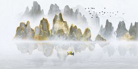 水墨山水间的孤舟赏景