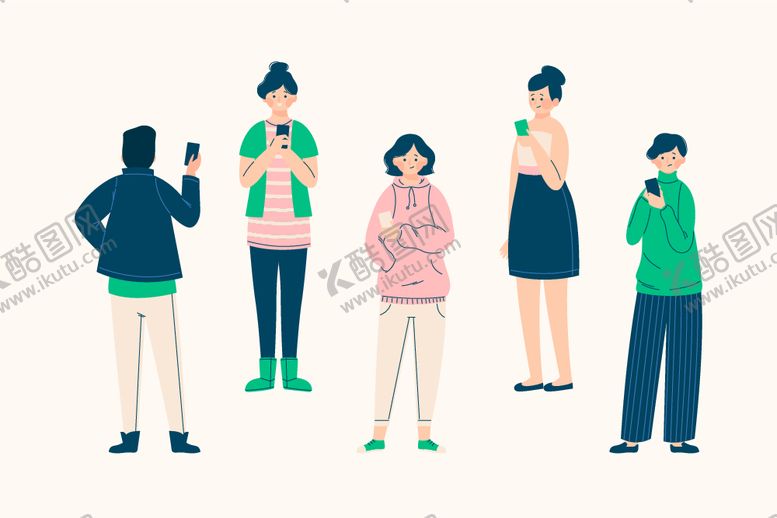 编号：47421501170320096021【酷图网】源文件下载-用手机的人插画