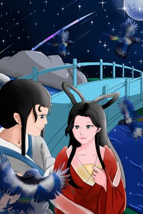 七夕情人节创意插画