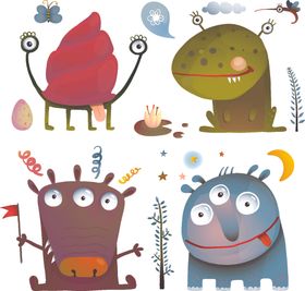 太空人插画线描怪兽创意角色