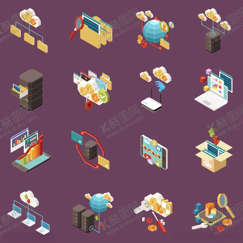 编号：79350712221852023429【酷图网】源文件下载-科技与办公创意等距图标集