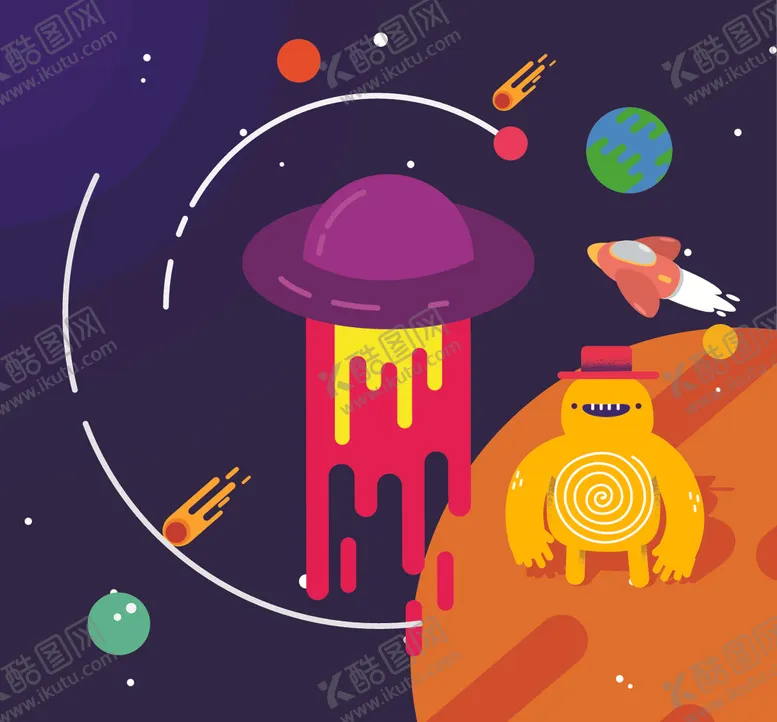 编号：30218407061742345355【酷图网】源文件下载-外太空宇航员主题插画