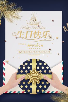 生日贺卡快乐庆祝PSD分层素材快乐书法