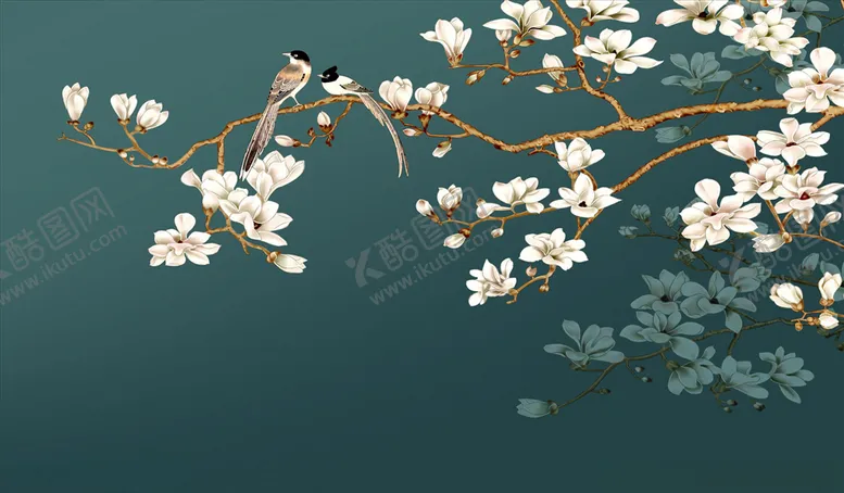 编号：49491905011904014547【酷图网】源文件下载-花鸟画玉兰背景墙