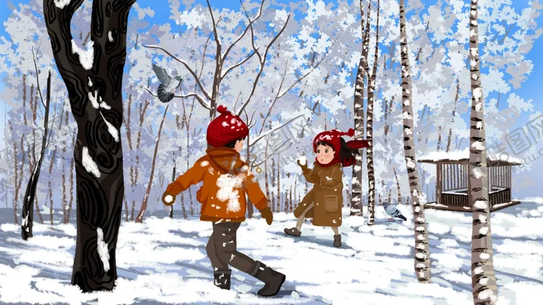 编号：40996705040447124635【酷图网】源文件下载-冬季树林雪景插画