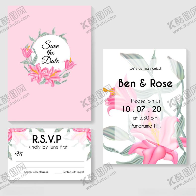 编号：25700711172236291581【酷图网】源文件下载-浪漫花卉婚礼邀请函