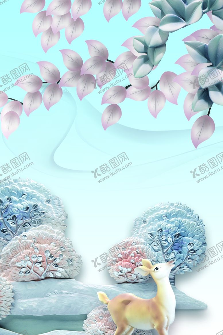编号：62843310182022502822【酷图网】源文件下载-福禄双收鹿背景装饰画