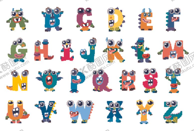 编号：52479109271959566291【酷图网】源文件下载-可爱怪物造型英文字母