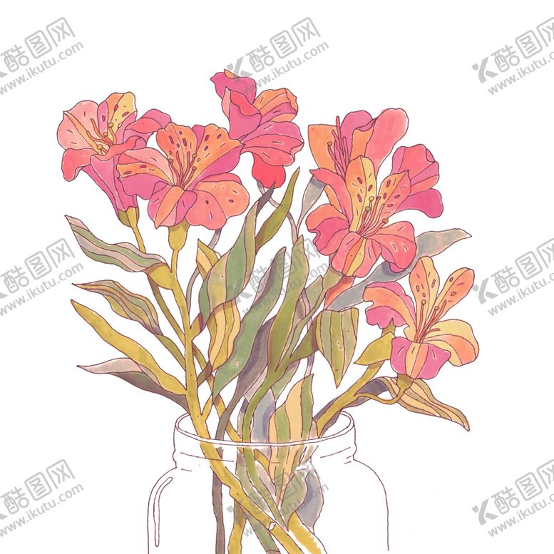 编号：78234307030921195344【酷图网】源文件下载-手绘玻璃瓶插花