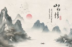 绿色古风山水背景