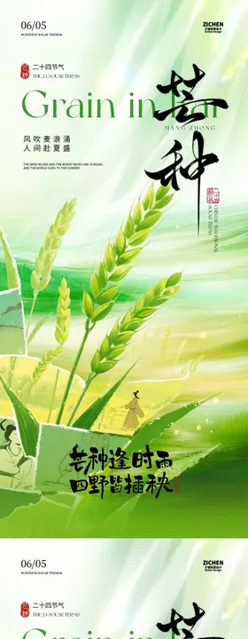 芒种节气中式插画海报
