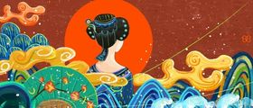 国潮仙鹤船插画