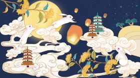 梦幻中秋月夜祥云玉兔景