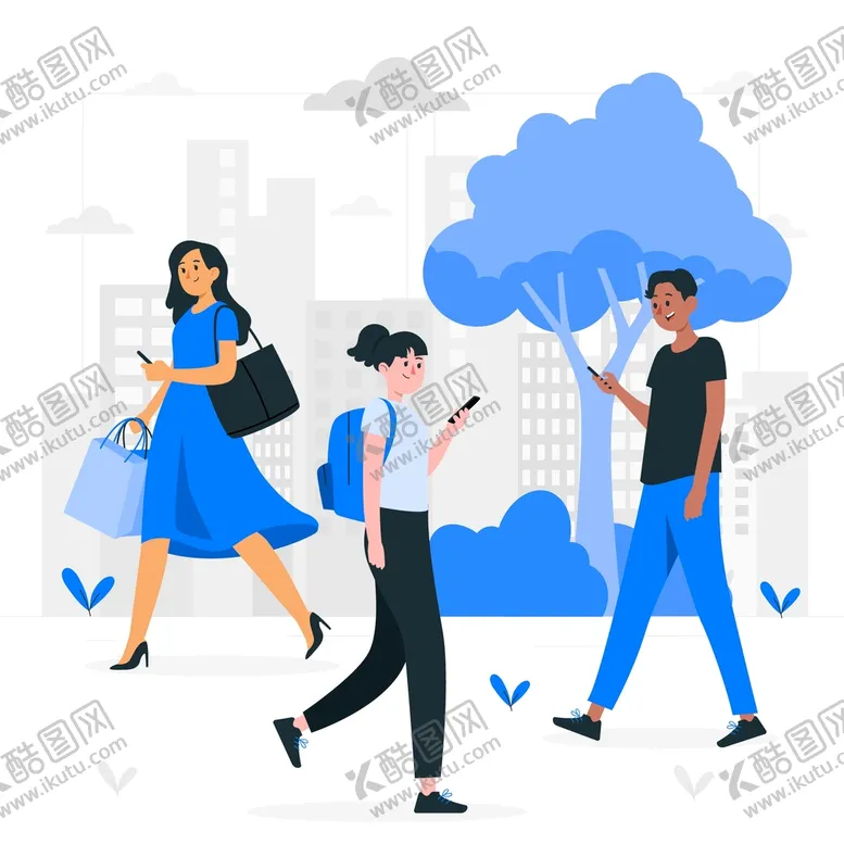 编号：61438509231029008913【酷图网】源文件下载-人们走路看手机