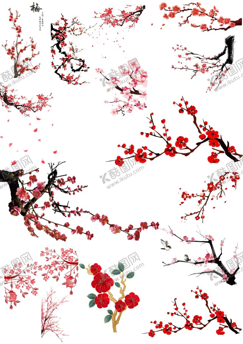 编号：35121301250934019269【酷图网】源文件下载-中国风水墨梅花腊梅PNG免抠素